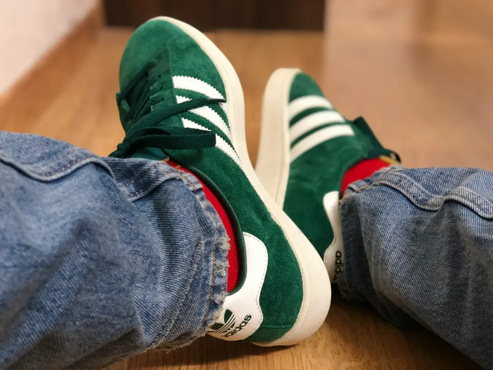 person wearing green and white socks